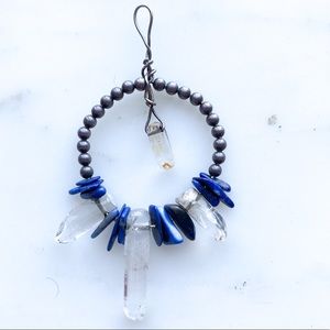 Clear and Blue Stone Medallion with Metal Beads